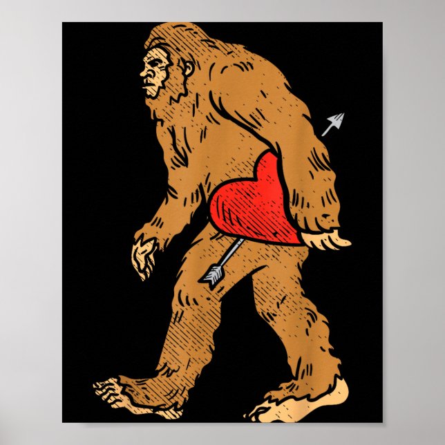 Bigfoot Sasquatch Heart With Arrow Funny Valentine Poster (Framsidan)
