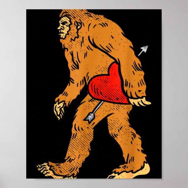 Bigfoot Sasquatch Heart With Arrow Funny Valentine Poster (Framsidan)