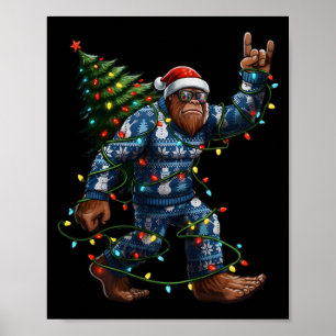 Bigfoot Sasquatch julgran Santa hatt Ljussättning Poster