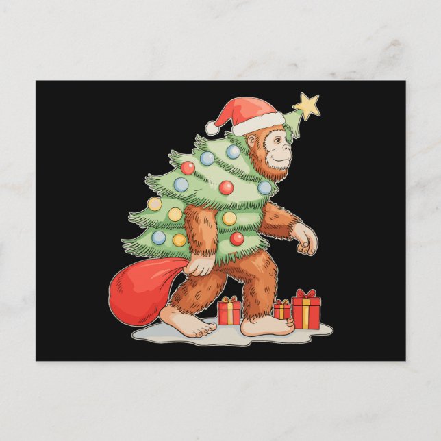 Bigfoot Sasquatch julgran Xmas lampor Helg Vykort (Framsida)