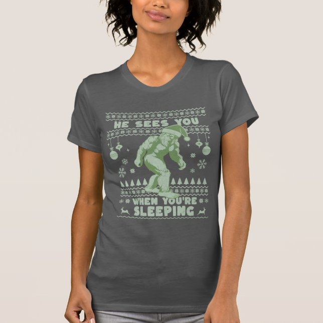 Bigfoot Sasquatch Jultomten julsötare T Shirt (Framsida)