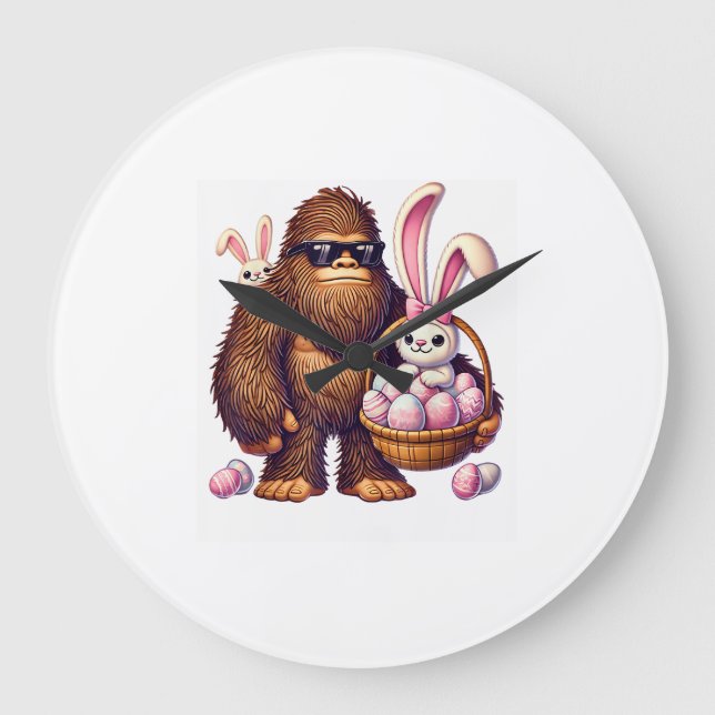 Bigfoot Sasquatch Kanin Påskägg Retro Män Pojkar Stor Klocka (Framsida)