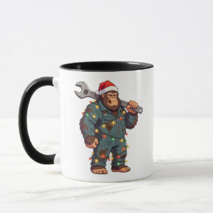 Bigfoot Sasquatch Mekniker Jul Blå Kollär Mugg