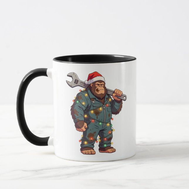 Bigfoot Sasquatch Mekniker Jul Blå Kollär Mugg (Vänster)