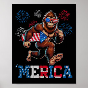 Bigfoot Sasquatch Merica Fyrverkerier 4:e Juli Pat Poster