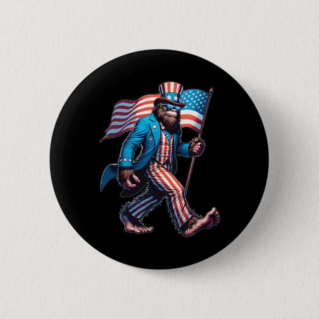 Bigfoot Sasquatch Patriotic American Flagga Knapp (Framsida)