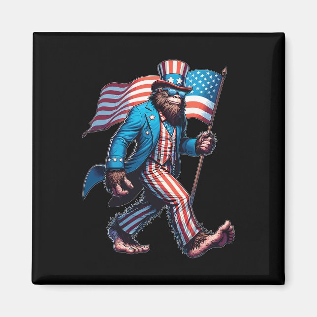 Bigfoot Sasquatch Patriotic American Flagga Magnet (Framsidan)