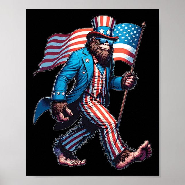 Bigfoot Sasquatch Patriotic American Flagga Poster (Framsidan)