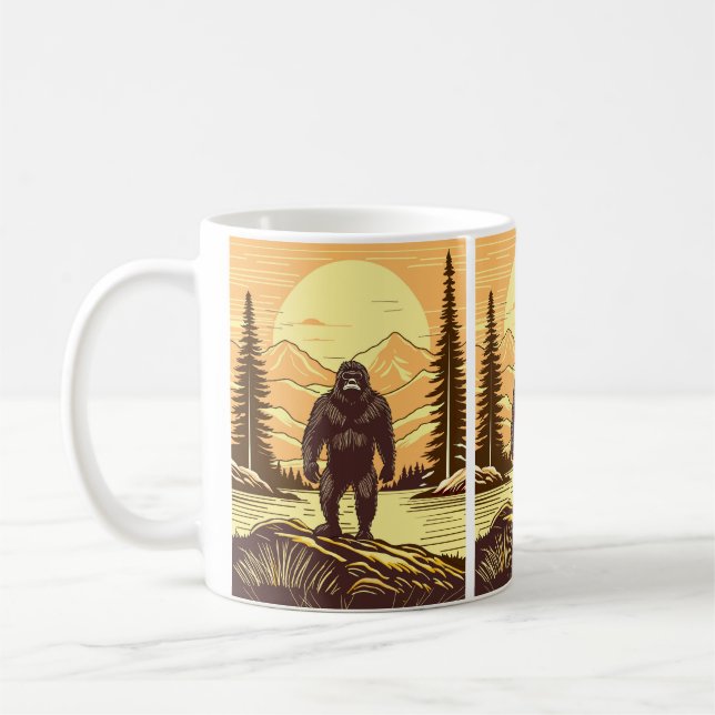 Bigfoot Sasquatch Retro Art Kaffemugg (Vänster)
