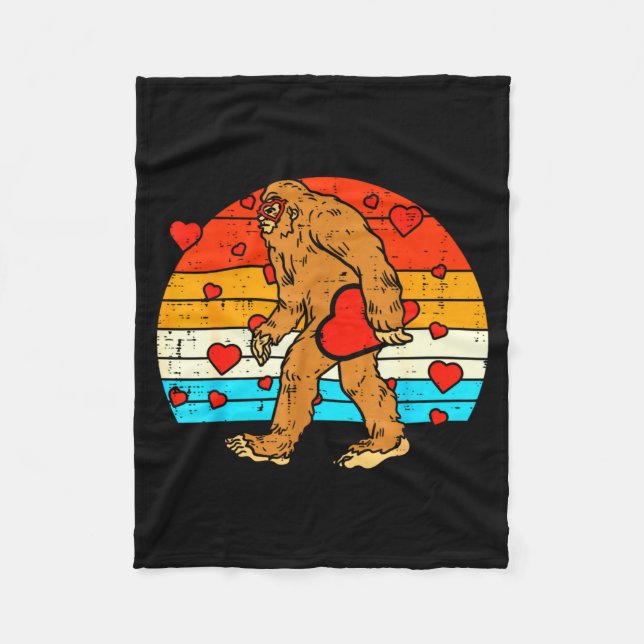 Bigfoot Sasquatch Retro Heart Funny Valentines Day Fleecefilt (Framsidan)