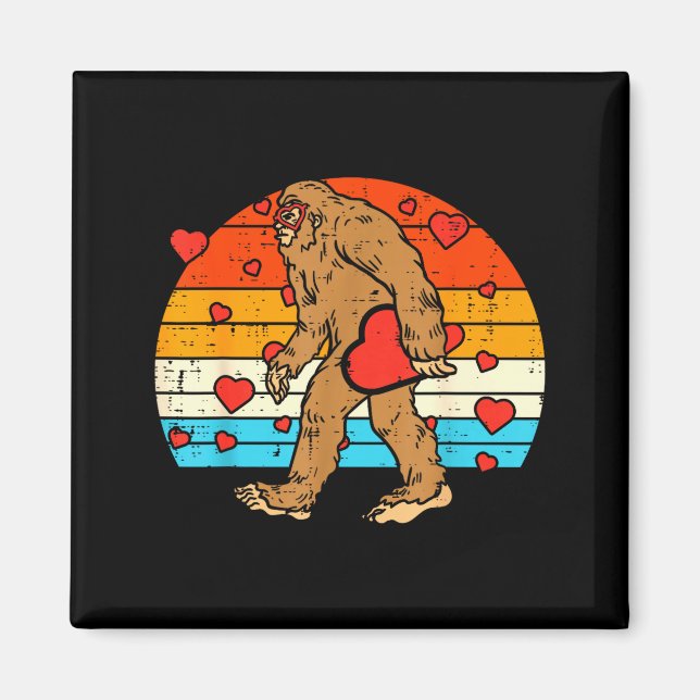 Bigfoot Sasquatch Retro Heart Funny Valentines Day Magnet (Framsidan)