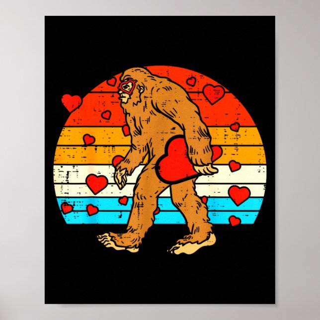 Bigfoot Sasquatch Retro Heart Funny Valentines Day Poster (Framsidan)