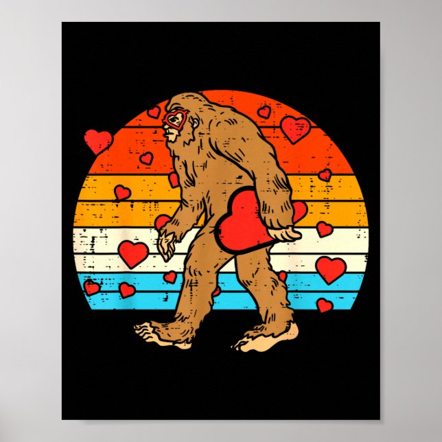 Bigfoot Sasquatch Retro Heart Funny Valentines Day Poster (Framsidan)