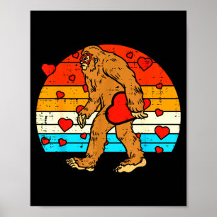 Bigfoot Sasquatch Retro Hjärtan Roligt Alla Hjärta Poster