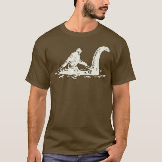 Bigfoot Sasquatch Riding the Loch Ness Monster Rol T Shirt
