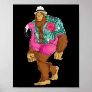 Bigfoot Sasquatch Rosa Flamingo Aloha Beach Hawaii Poster