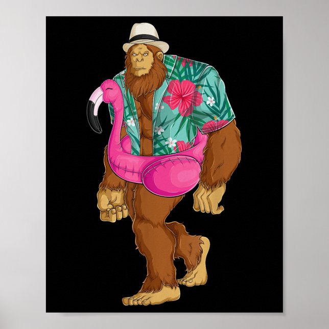 Bigfoot Sasquatch Rosa Flamingo Aloha Beach Hawaii Poster (Framsidan)