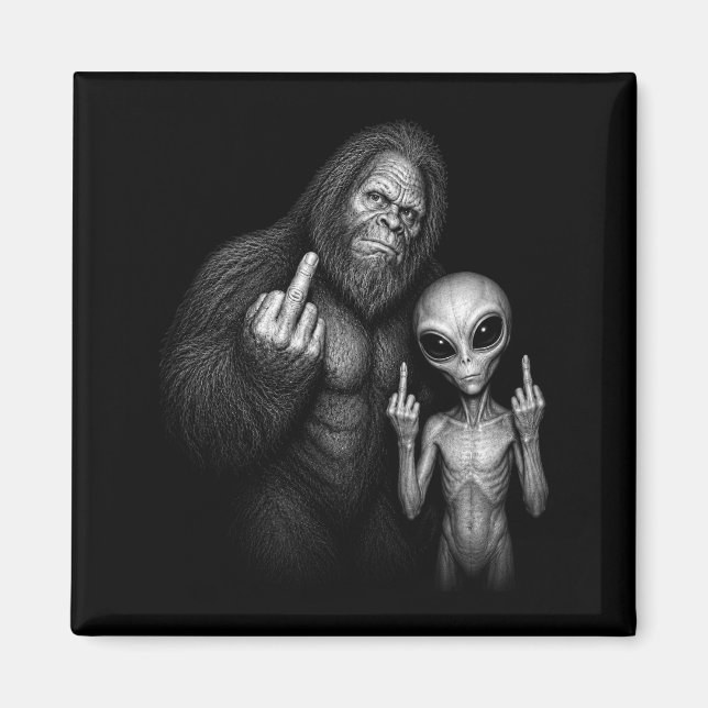 Bigfoot Sasquatch Rymd Alien Lillfinger  Magnet (Framsidan)