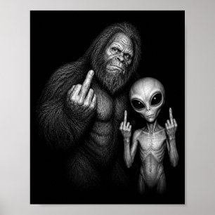 Bigfoot Sasquatch Rymd Alien Lillfinger  Poster