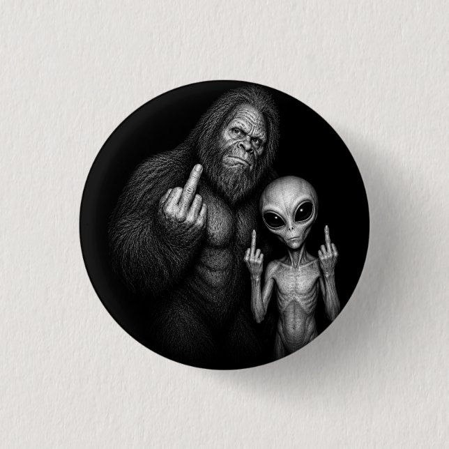 Bigfoot Sasquatch Rymd Alien Mellanfinger  Knapp (Framsida)