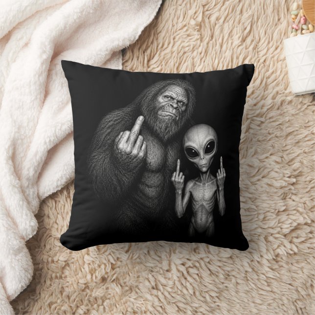Bigfoot Sasquatch Rymd Utomjording Mellanfinger  Kudde (Filt)