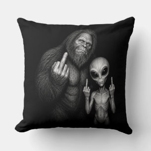 Bigfoot Sasquatch Rymd Utomjording Mellanfinger Kudde