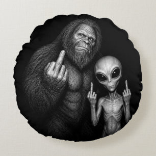 Bigfoot Sasquatch Rymd Utomjording Mellanfinger Rund Kudde