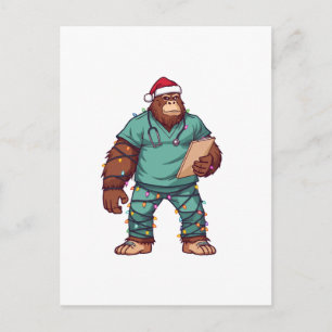 Bigfoot Sasquatch Sjuksköterska Jul Sjukvård Vykort