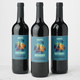 Bigfoot Sasquatch Skogs Födelsedags Vin Etikett