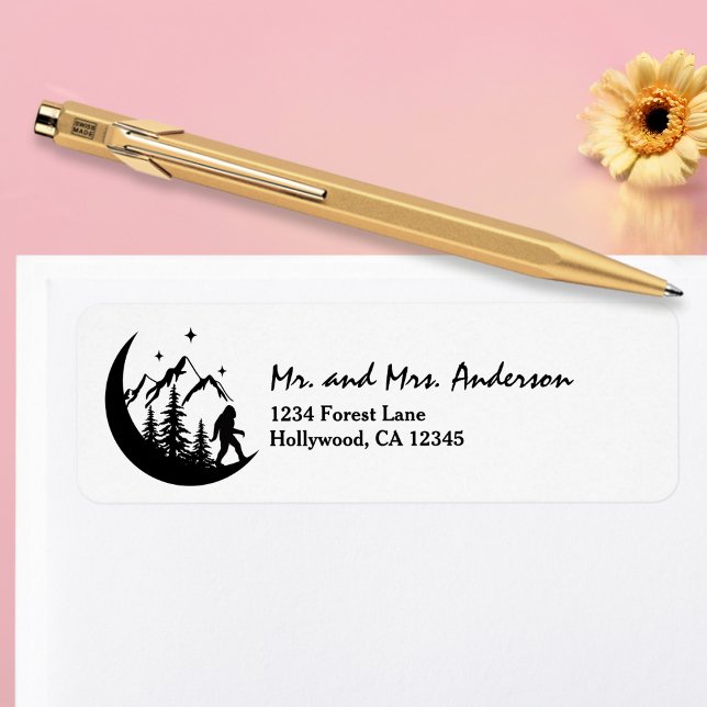 BigFoot Sasquatch Squatchy Forest Mountains Måne Returadress Etikett (Skapare uppladdad)