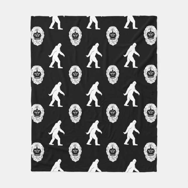 Bigfoot Sasquatch Svart & Vitt Fleecefilt (Framsidan)