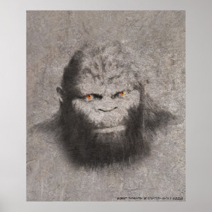 BIGFOOT SASQUATCH TECKNING PORTRÄTT ORANGE ÖGON POSTER