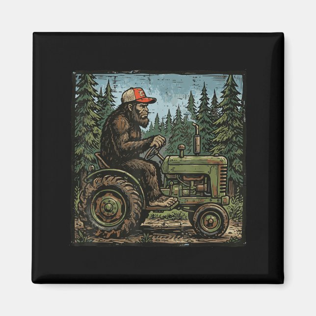 Bigfoot Sasquatch Traktor Rolig Gård Bonde Män Magnet (Framsidan)