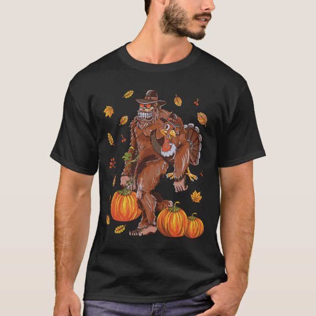 Bigfoot Sasquatch Turkey Pumpkin Lycklig Thanksgiv T Shirt (Framsida)