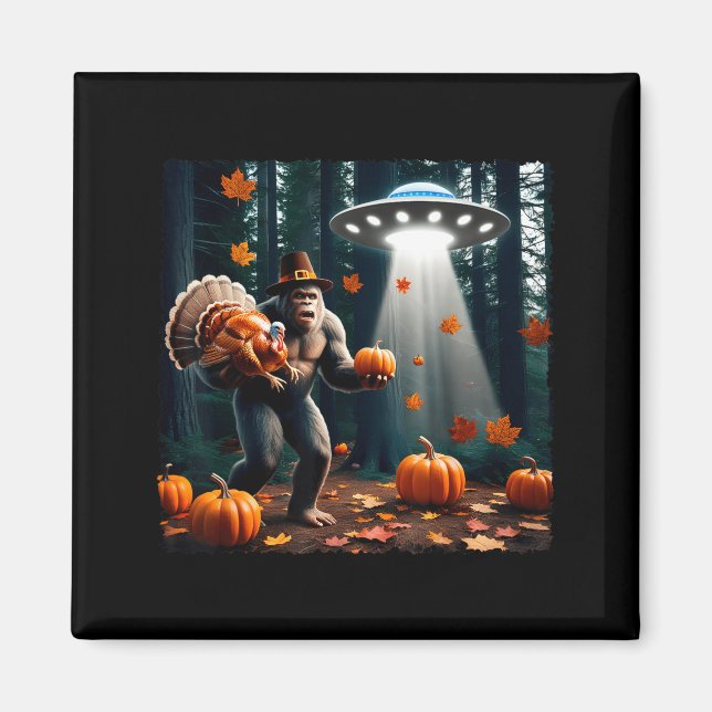 Bigfoot Sasquatch Turkey Ufos Funny Thanksgiving D Magnet (Framsidan)