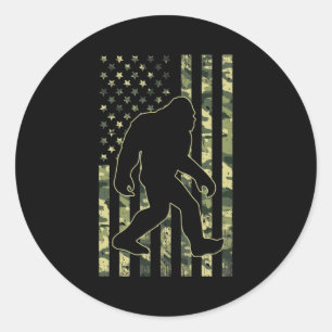 Bigfoot Sasquatch USA Camouflage Flagga Runt Klistermärke