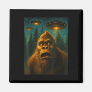 Bigfoot Sasquatch Utomjording Ufo Stjärnklar Natt Magnet