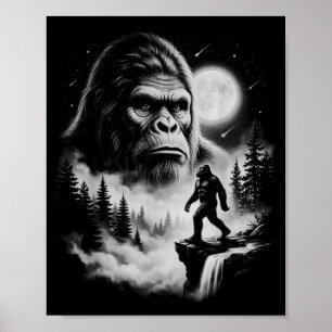 Bigfoot Sasquatch Vintage Vrålande mot månskogen Poster