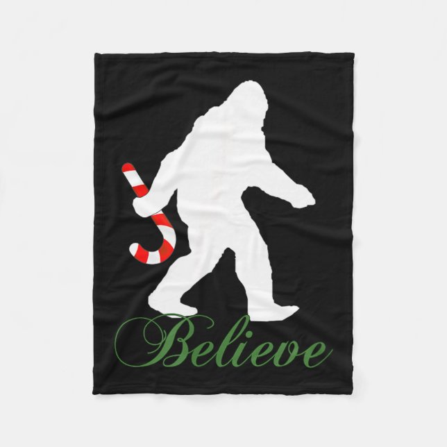 Bigfoot Sasquatch Yeti Believe Candy Cane Christma Fleecefilt (Framsidan)