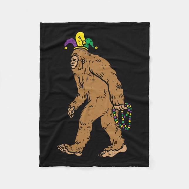 Bigfoot Sasquatsh Jester Hat Pärlor Funny Mardi Gr Fleecefilt (Framsidan)