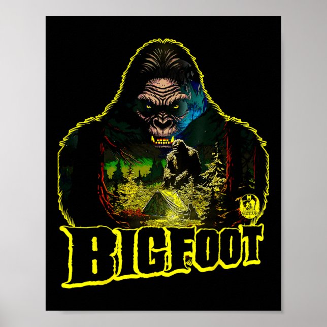 Bigfoot Scary Camping Forest Woods Sasquatch Tent  Poster (Framsidan)