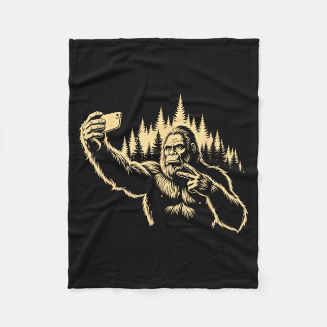 Bigfoot Selfie Rolig Sasquatch Fredstecken Kryptid Fleecefilt (Framsidan)