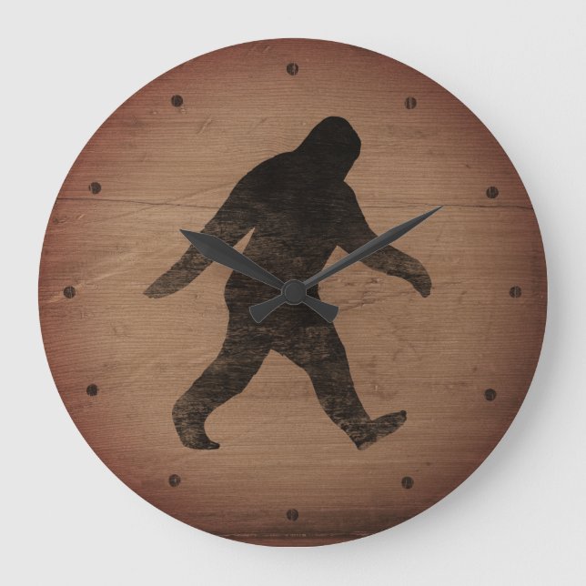 Bigfoot Silhouette Rustic Stil Stor Klocka (Framsida)