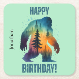 Bigfoot Silhouette Sunset Forest Happy Birthday Underlägg Papper Kvadrat