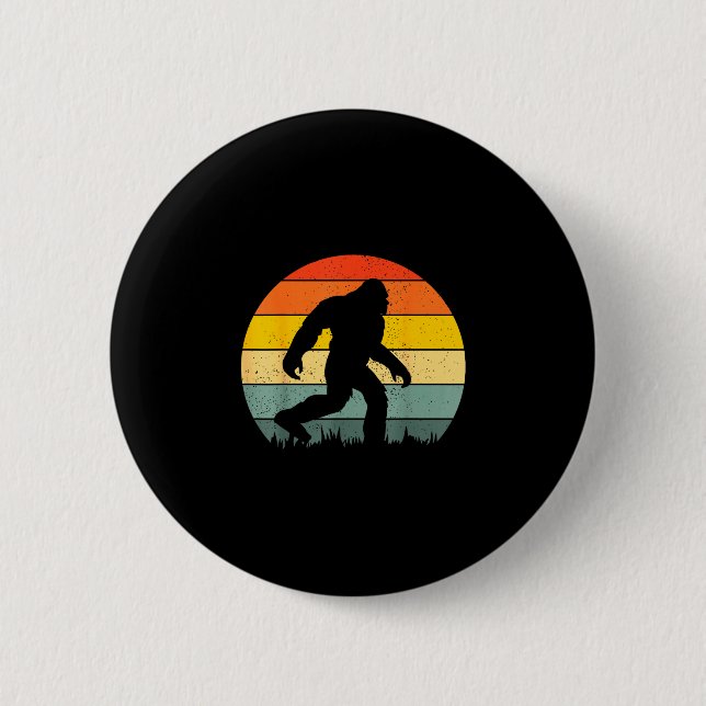 Bigfoot siluett retro solnedgång rolig sasquatch knapp (Framsida)