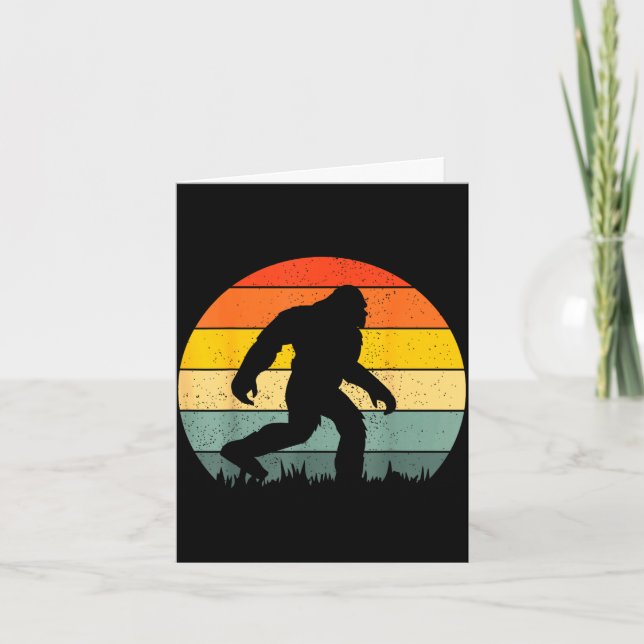 Bigfoot siluett retro solnedgång rolig sasquatch kort (Framsida)