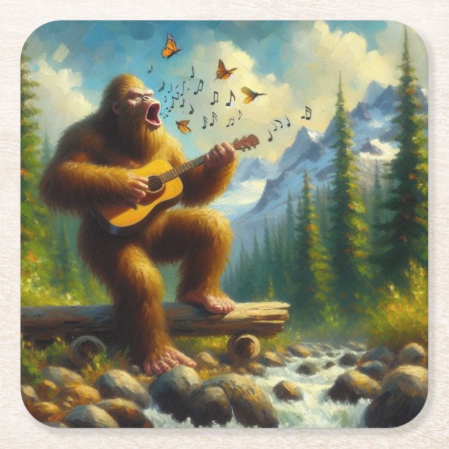 Bigfoot Singing Underlägg Papper Kvadrat (Framsidan)