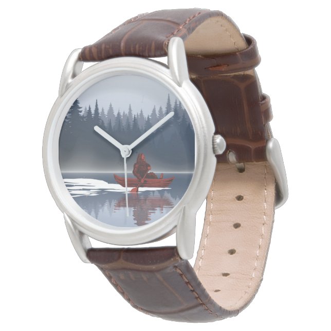 Bigfoot Sjö Canoe Wilderness Gräs Forest Armbandsur (Vinklad)