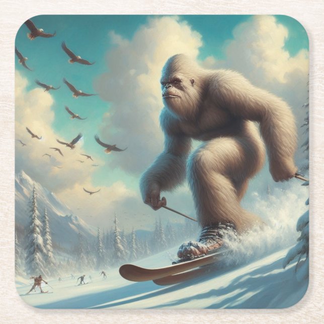 Bigfoot Skidåkning Underlägg Papper Kvadrat (Framsidan)