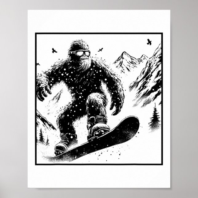 Bigfoot Snowboarder - Funny Sasquatch Snowboarder Poster (Framsidan)
